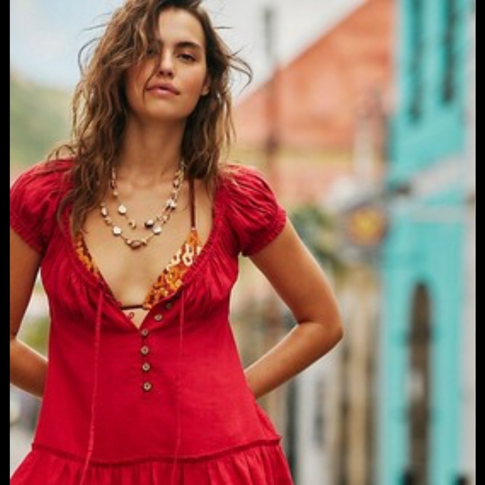 NWT Free People Perri Linen Drop Waist Mini Dress In Wild Rose